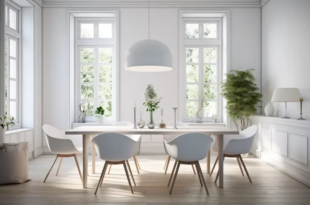 Weißer Tisch mit 6 Sessel